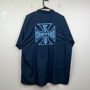 Vintage West Coast Choppers Motorcycle Jesse James Navy Work Wear Shirt Size XL